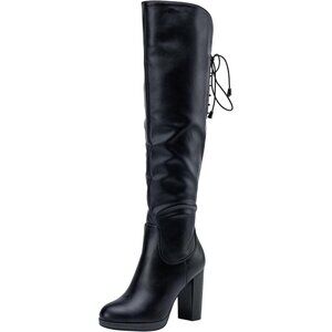 Women's Blackpu-imitation Suede Thigh High Over The Knee Rounded Toe Tall Boot